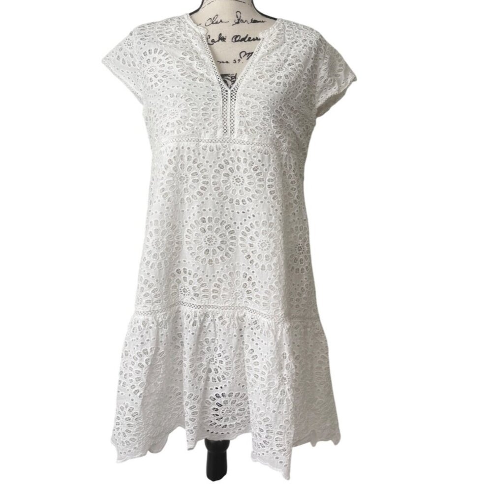 Bindu Size M Nelly Dress White Embroidered Eyelet Lace Crochet Coquette Boho - Picture 2 of 9